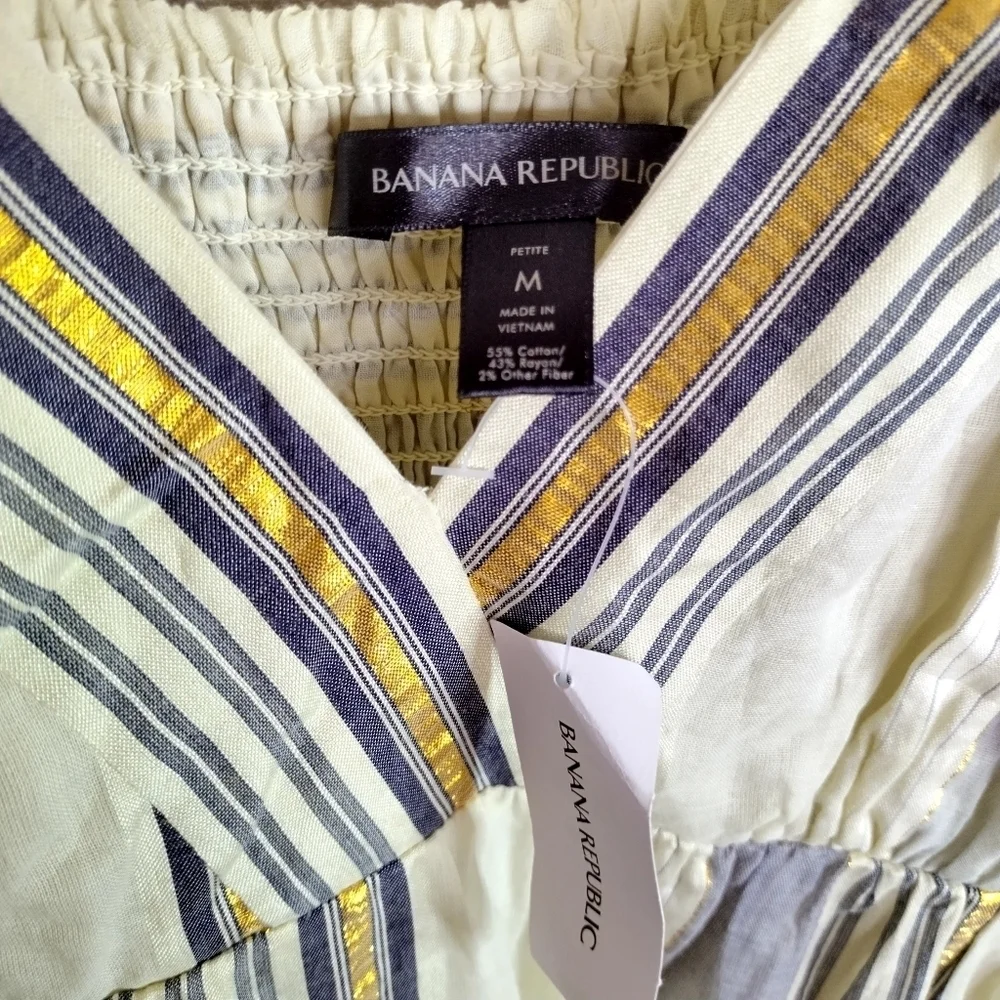 NWT Banana Republic Zephyr Maxi Dress Off White Gold Stripes x HBO Sz M Petite - Picture 6 of 9